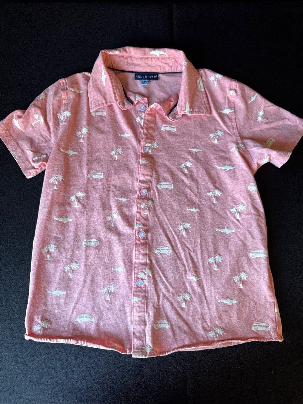 Andy & Evan Coral Pink Short-Sleeve Button-Down with White Tropical Prints